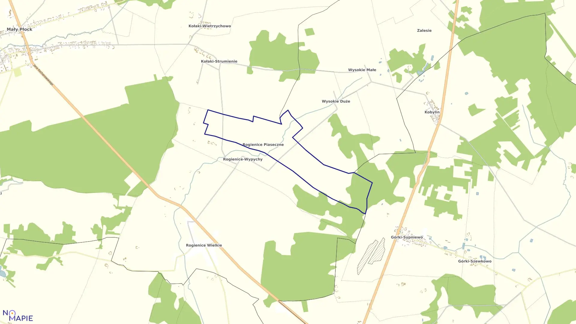 Mapa obrębu Rogienice Piaseczne w gminie Mały Płock