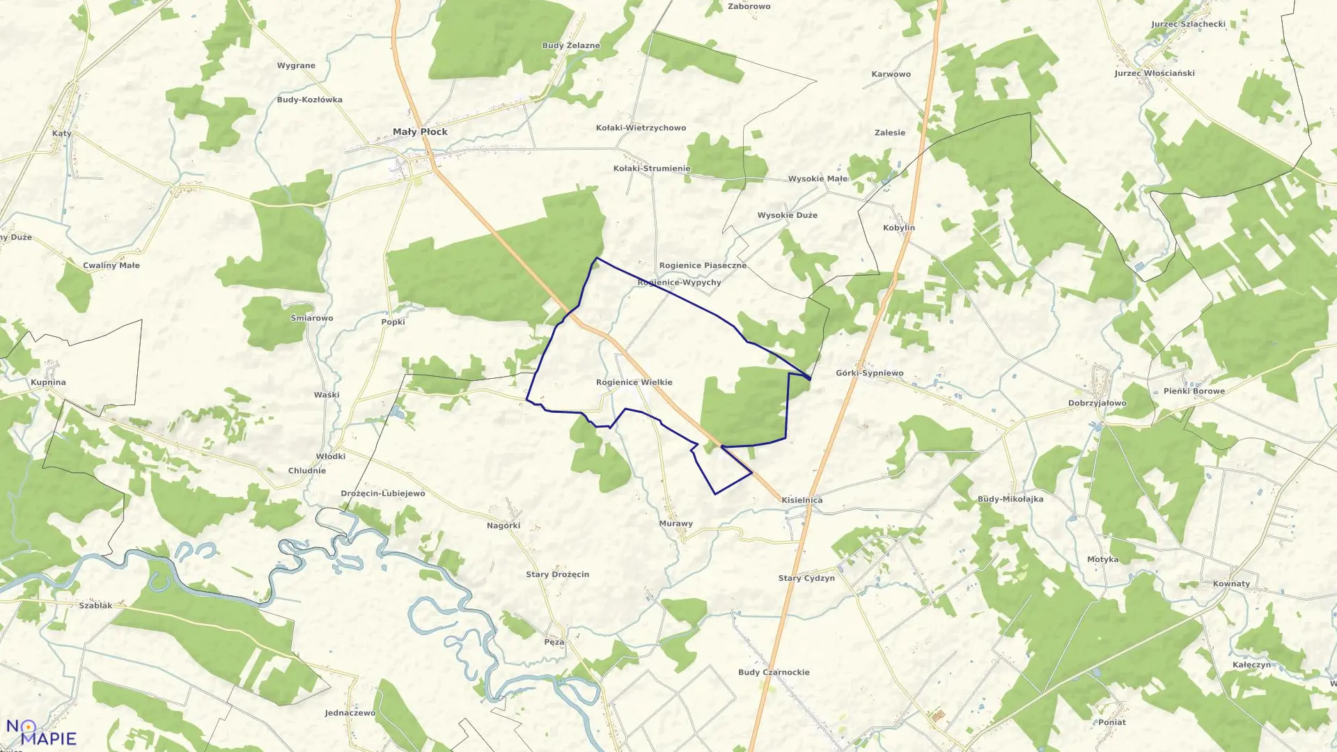 Mapa obrębu Rogienice Wielkie w gminie Mały Płock