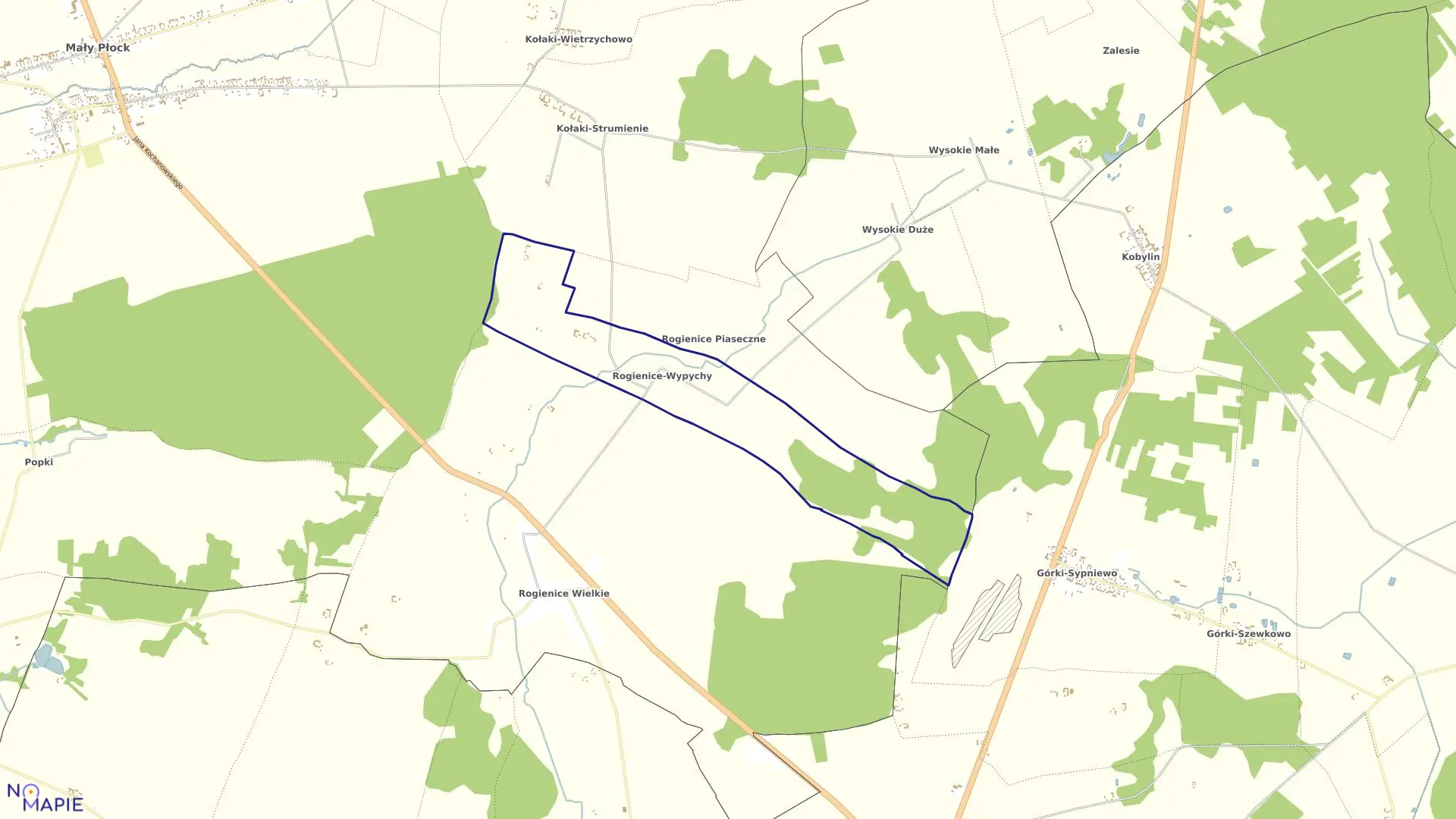 Mapa obrębu Rogienice - Wypychy w gminie Mały Płock