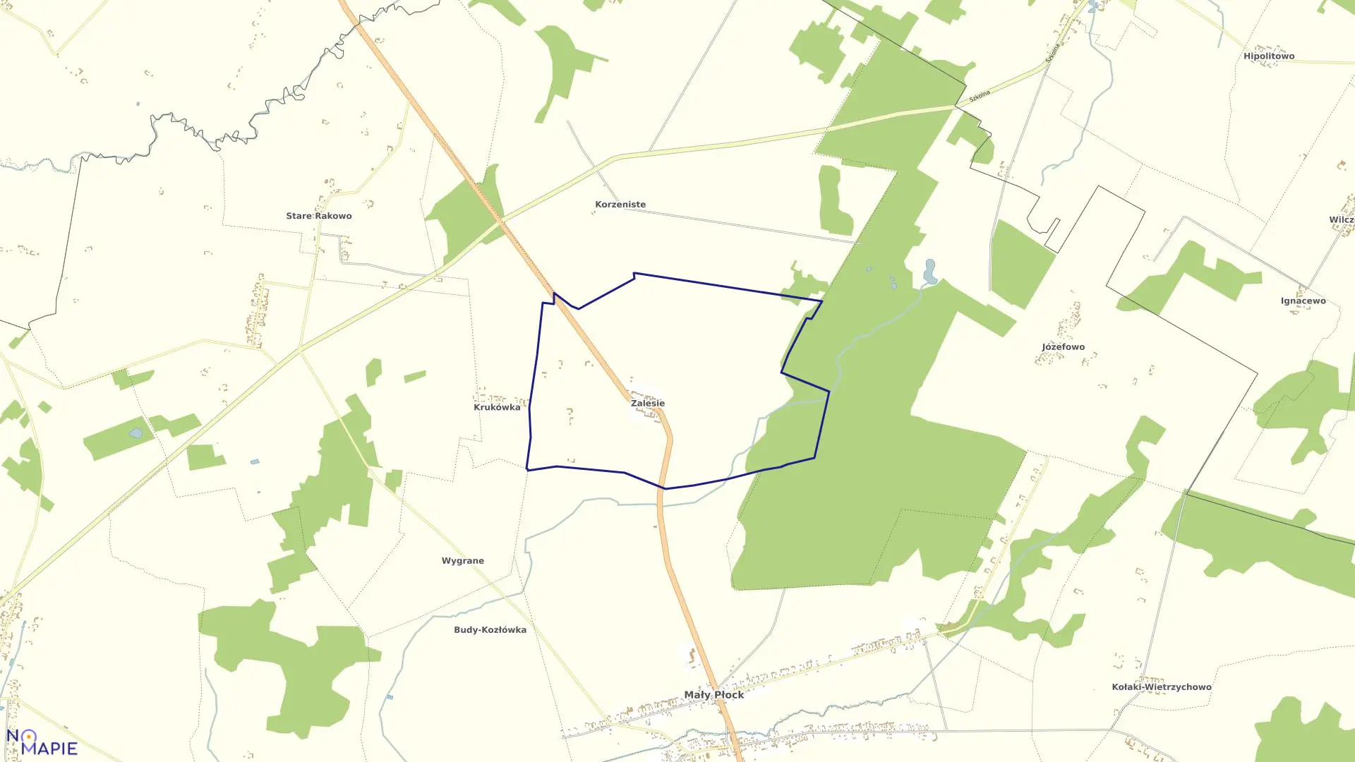 Mapa obrębu Zalesie gm. Mały Płock w gminie Mały Płock